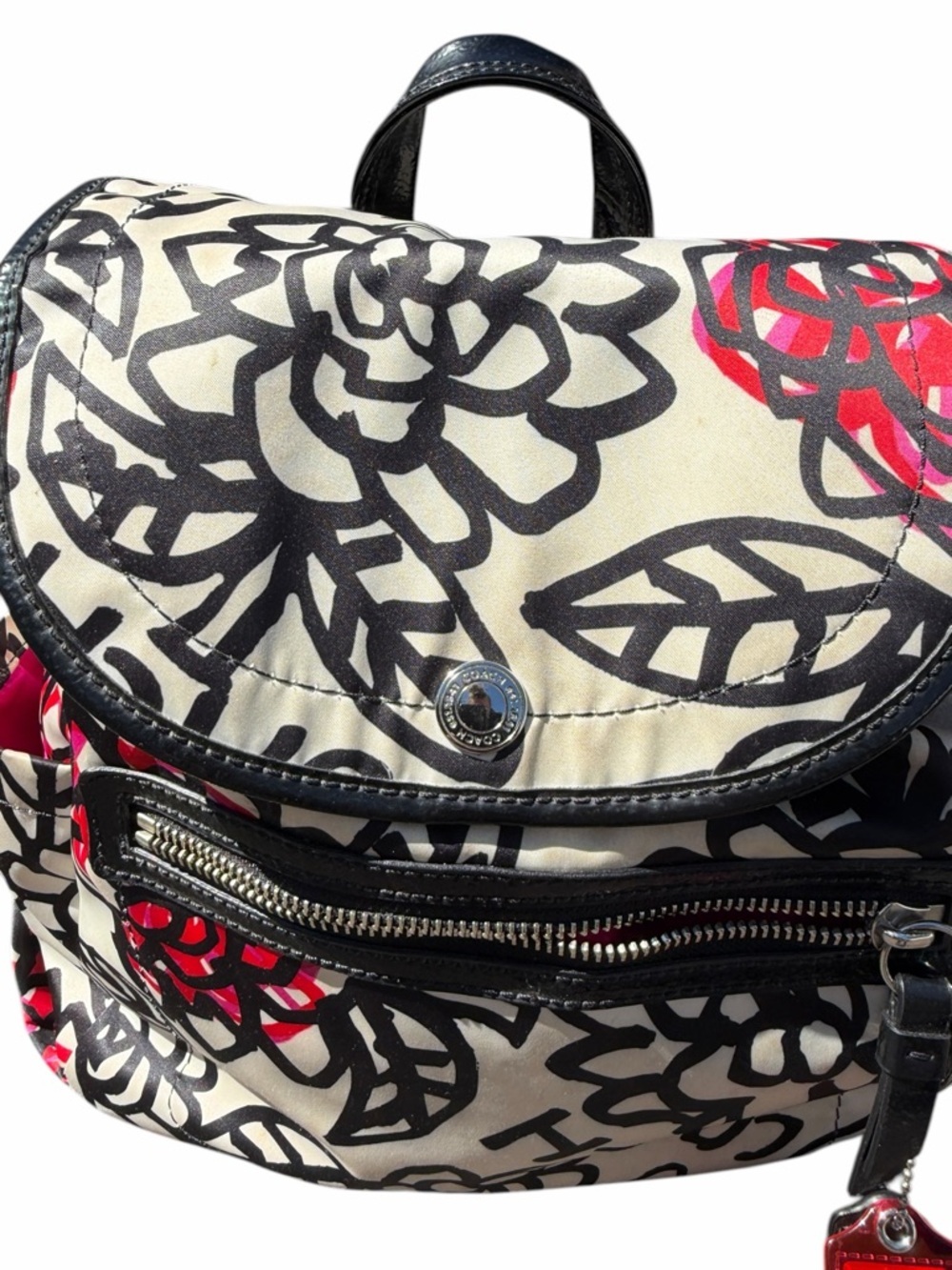 Coach Poppy Floral Canvas Drawstring Backpack - Black, White & pinkish F16582 - Picture 3 of 9